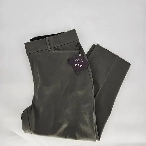 AVA & VIV Olive Straight Leg High Waist Pants Elastic Waist Womens Size 16W NEW - Picture 2 of 9